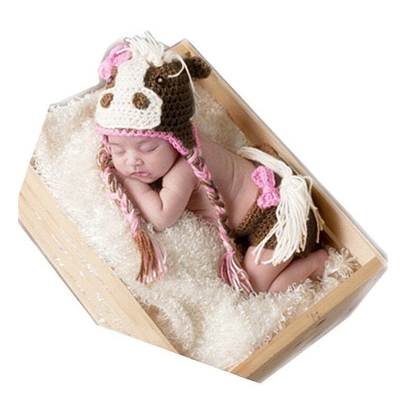 Vedory Fashion Newborn Baby Photography Props Boy Girls Photo Shoot Props Outfits Crochet Knitted Costume Unisex Cute Infant Hat Pants Set (horse) - Image 2